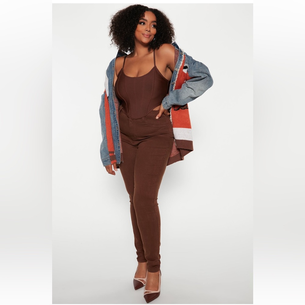 Fashion Nova High Waist Skinny‎ Stretch Jean in Chocolate